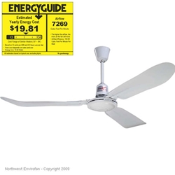 Northwest Envirofan Model #60F-9 White Commercial Variable Speed Ceiling Fan (56" Downflow, 7,269 CFM, 3 Yr Warranty, 120V)