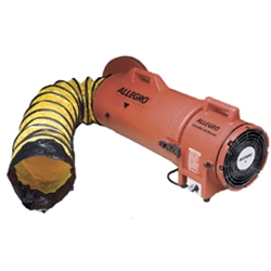 Allegro Industries Models 9533-15, 9533-25, 9536-15 and 9536-25 Confined Space 8" Plastic COM-PAX-IAL Blower w/15' or 25' Duct (1/3 Hp, AC or DC, 831 CFM @ Outlet)