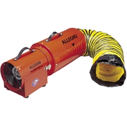 Allegro Industries Model 9534-15, 9534-25, 9537-15 and 9537-25 Confined Space 8" Steel COM-PAX-IAL Blower w/15' or 25' Duct (1/3 Hp, AC or DC, 778 CFM @ Outlet)