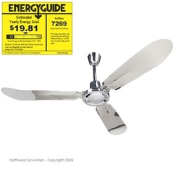 Northwest Envirofan Model #60F-9CH Chrome Commercial Variable Speed Ceiling Fan (56" Downflow, 27,500 CFM, 3 Yr Warranty, 120V)