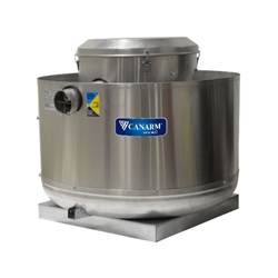 Canarm Ltd. brand Model A2X Direct Drive Centrifugal Up Blast Roof or Sidewall Mount Single Phase Exhaust Fan Restaurant & Gen. Applic. CFM Range: 1,043-3,010 @ 1/2" S.P.