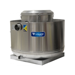 Canarm Ltd. brand Model A2X Direct Drive Centrifugal Up Blast Roof or Sidewall Mount Exhaust Fan Restaurant & Gen. Applic. CFM Range: 1,043-3,010 @ 1/2" S.P.