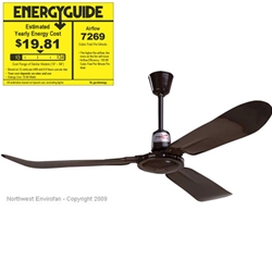 Northwest Envirofan Model #60F-9BRN Brown Commercial Variable Speed Ceiling Fan (56" Downflow, 7,269 CFM, 3 Yr Warranty, 120V)