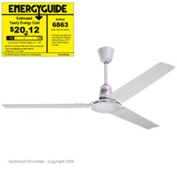 Northwest Envirofan Model #60C-9 White Commercial Variable Speed Ceiling Fan (56" Reversible, 6,863 CFM, 3 Yr Warranty, 120V)