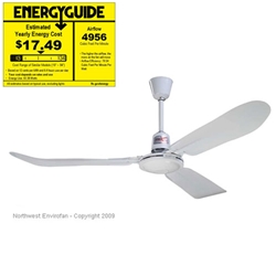 Northwest Envirofan Model #48F-9 White Commercial Variable Speed Ceiling Fan (48" Downflow Only, 5,956 CFM, 3 Yr Warranty, 120V, 1 Phase)