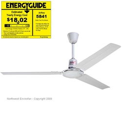 Northwest Envirofan Model #48C-9 White Commercial Variable Speed Ceiling Fan (48" Reversible, 5,841 CFM, 3 Yr Warranty, 120V, 1 Phase)